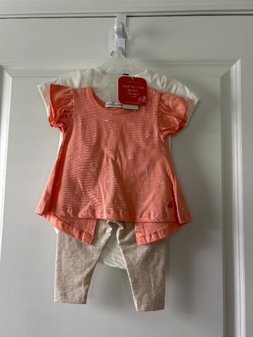 Mother's Promise Coral/Peach Flutter-Sleeve Baby Girl Outfit Set Size 9-12 Month